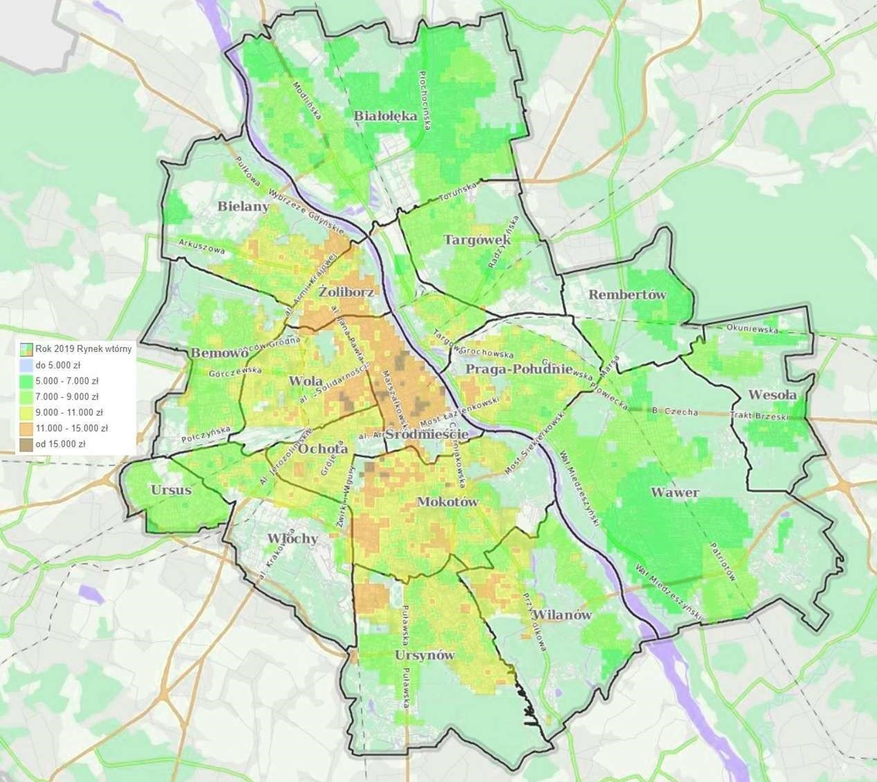 Ceny mieszkań z rynku wtórnego w Warszawie